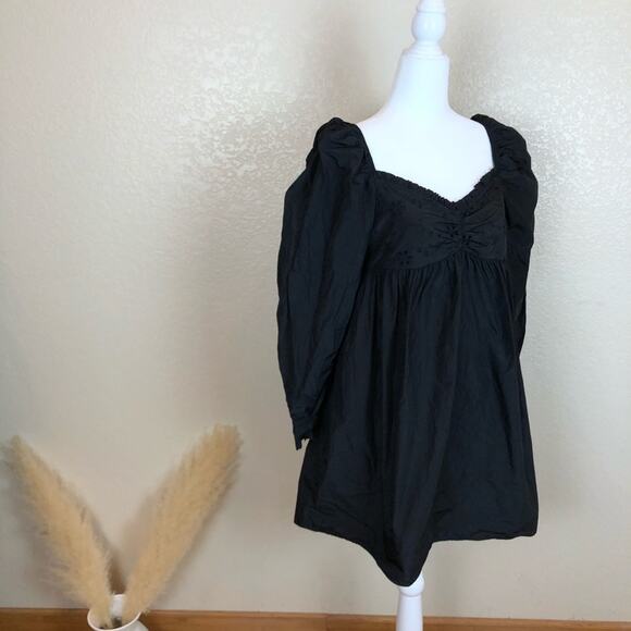 NWOT Zara Black Embroidered Puff Sleeve Mini Dress - Picture 5 of 12